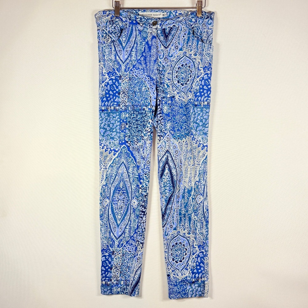 Gretchen Scott Paisley‎ Pants Womens Medium Blue Patchwork Boho Coastal Preppy